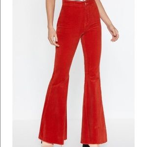 Nasty Gal Orange Flare Corduroy Pants